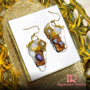 Heart-shape component with resin & natural crystals sterling silver earrings 心形配件配樹脂及天然水晶純銀耳環