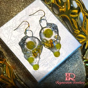 Small ring component with resin & natural crystals sterling silver earrings (Yellow) 小圓形配件配樹脂及天然水晶純銀耳環 (黃)