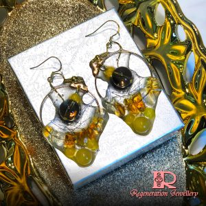 Heart-shape cubic zirconia component with resin & natural crystals sterling silver earrings 心形鋯石配件配樹脂及天然水晶純銀耳環