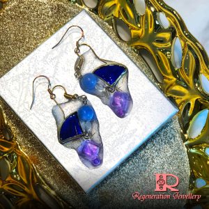 Fan-shape cubic zirconia with resin & natural crystals sterling silver earrings (Blue) 扇形鋯石配樹脂及天然水晶純銀耳環 (藍) Fan-shape cubic zirconia with resin & natural crystals sterling silver earrings (Blue) 扇形鋯石配樹脂及天然水晶純銀耳環 (藍)