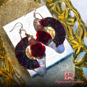 Large fan-shape tassel with resin & natural crystals sterling silver earrings (Green) 大扇形流蘇配樹脂及天然水晶純銀耳環 (綠)