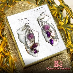 Small ring component with resin & natural crystals sterling silver earrings (Yellow) 小圓形配件配樹脂及天然水晶純銀耳環 (黃)