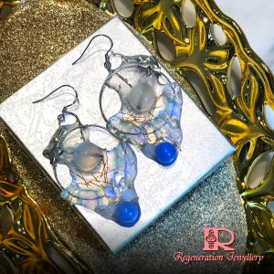 Heart-shape cubic zirconia component with resin & natural crystals sterling silver earrings 心形鋯石配件配樹脂及天然水晶純銀耳環