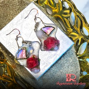 Fan-shape cubic zirconia with resin & natural crystals sterling silver earrings (Blue) 扇形鋯石配樹脂及天然水晶純銀耳環 (藍)