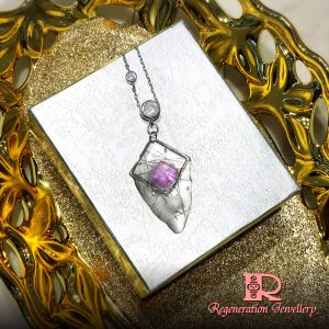Square-shape 925 sterling silver component with resin & natural crystals sterling silver pendant 925純銀方形配件配樹脂及天然水晶純銀吊墜連項錬with chain